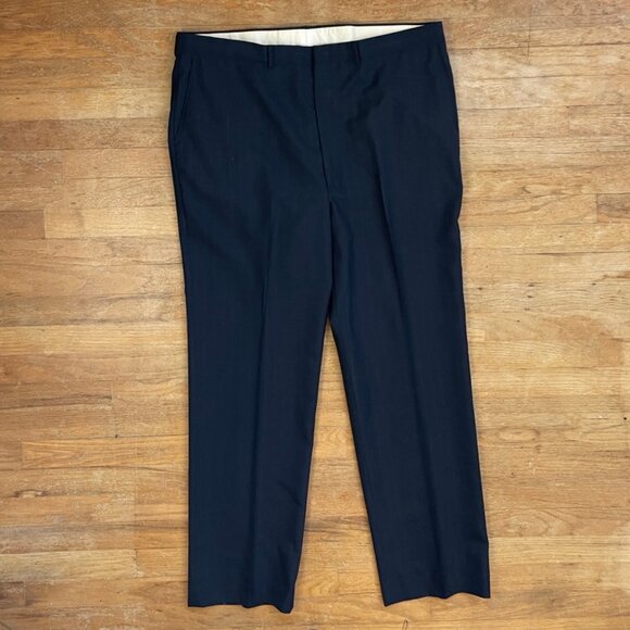 Vintage Mens Suit Set Size 46L Blazer 40x32 Pants 70s Navy Blue Pinstripe Jacket - Picture 8 of 10